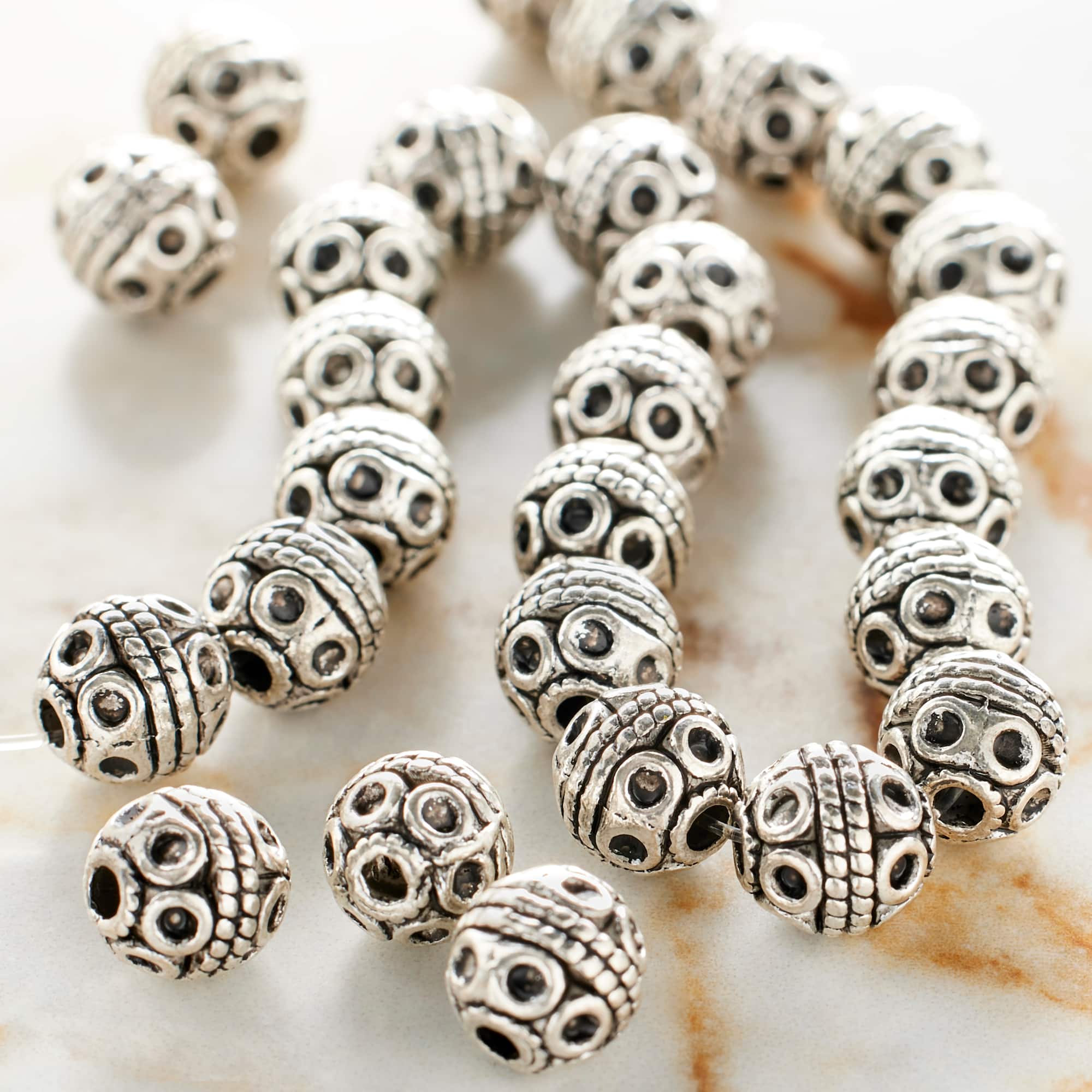12 Pack: Silver Plated Carved Round Beads, 8mm by Bead Landing™